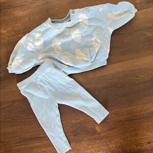 Baby Light Blue Ribbed Leggings and Sweatshirt Set Size 3-6 Months